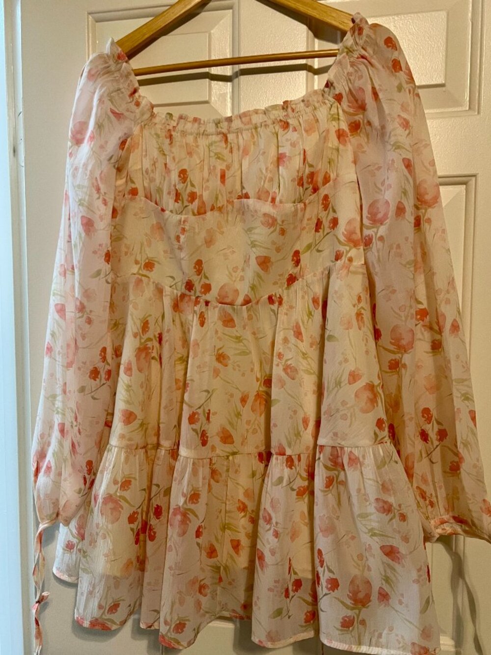 Cider Romantic Floral Tiered Puff Sleeve Babydoll Mini Dress XL